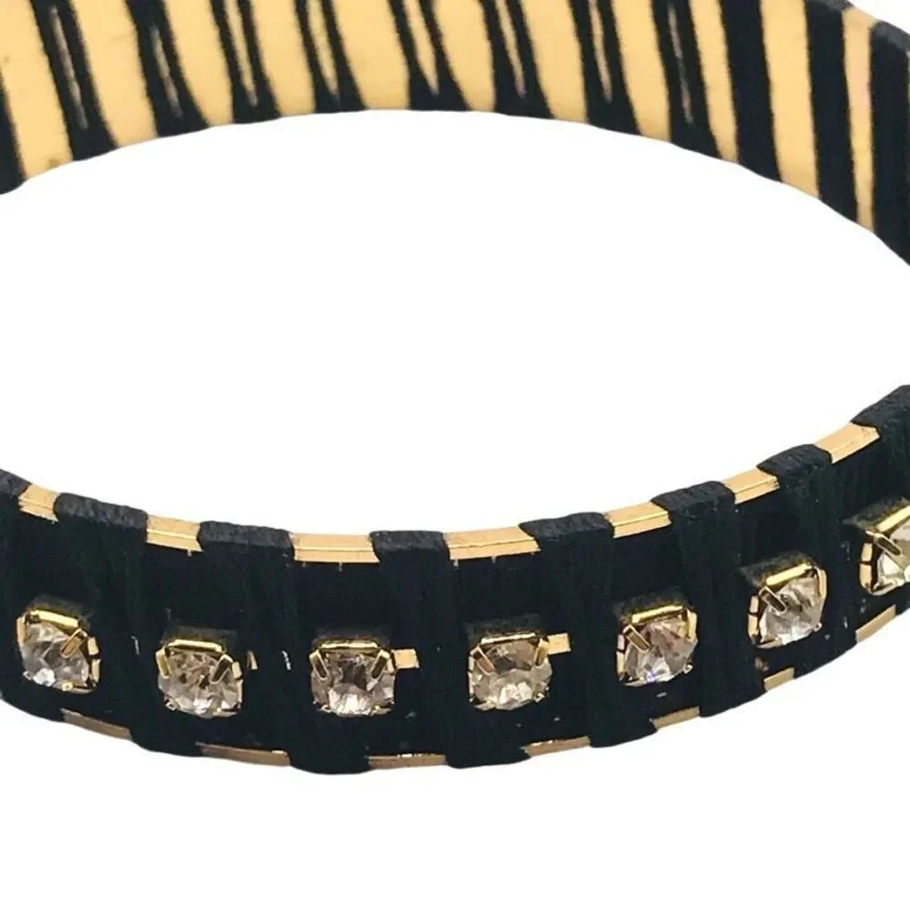 Gold Black Woven Rhinestone Bangle Bracelet